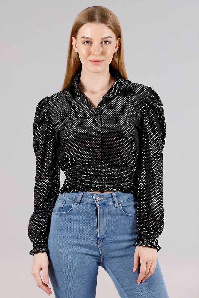 Topshow Black Silver Color Sequin Wholesale Shirts