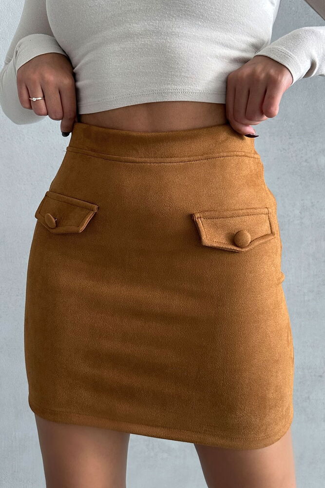 Topshow Tan Wholesale Skirt with Pockets