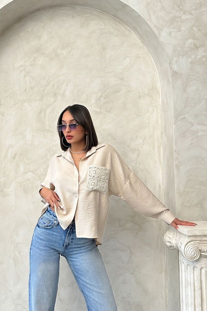 Topshow Stone Lace Garnished Wholesale Shirts