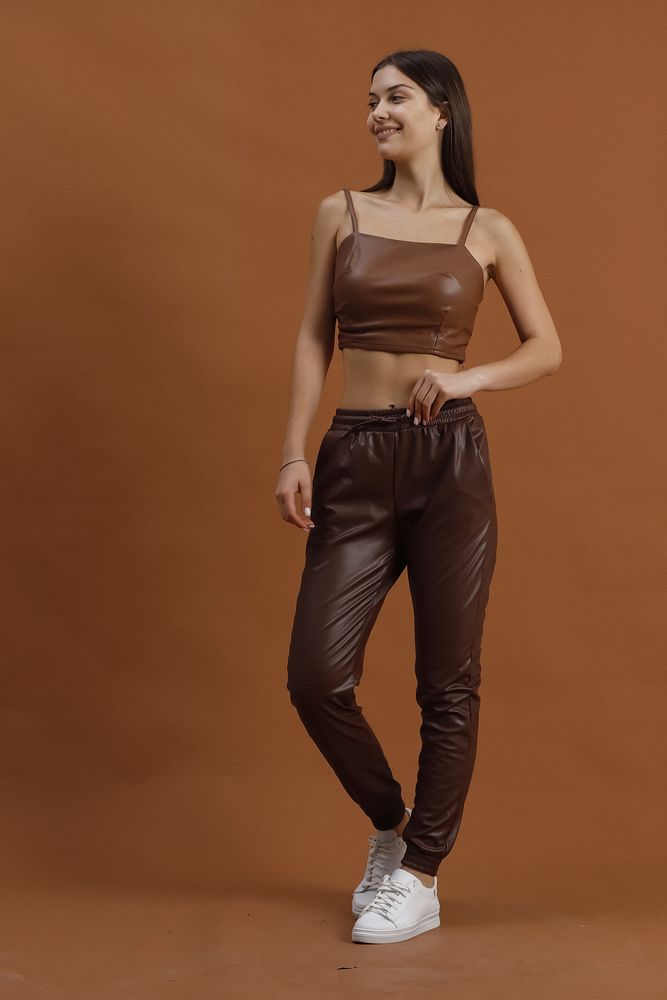 Topshow Brown Leather Wholesale Trousers