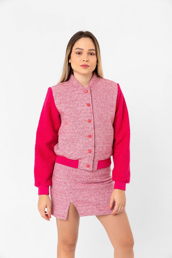 Topshow Fuchsia Buttoned Stitched Wholesale Jacket