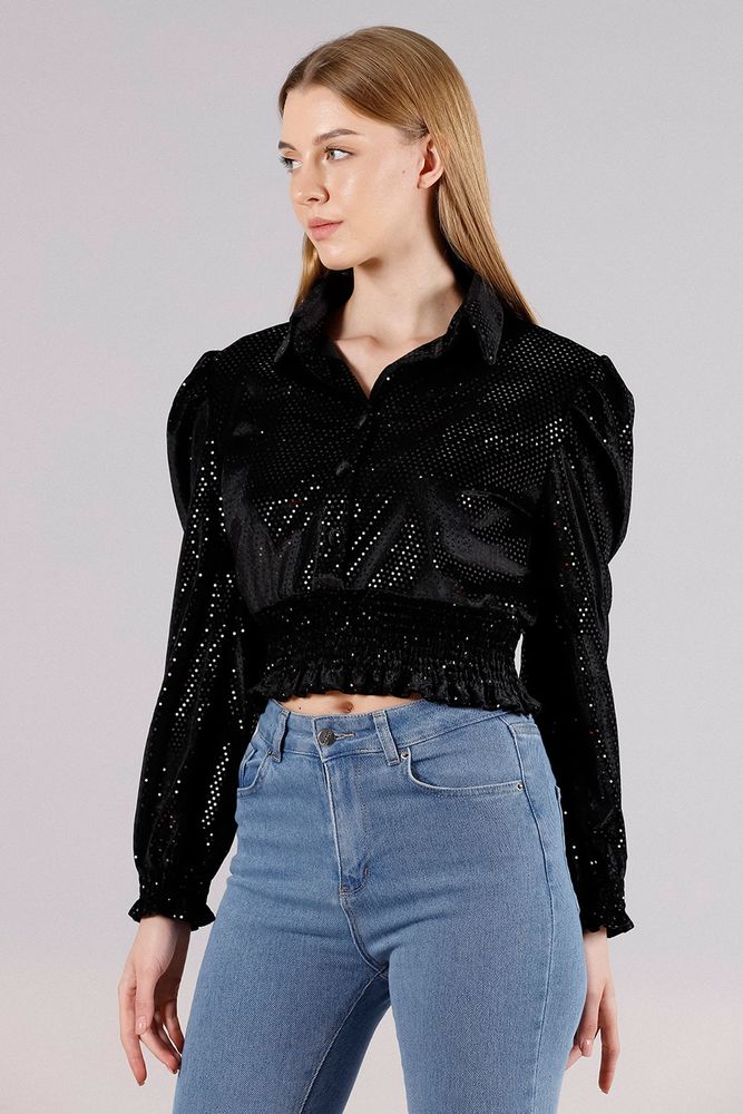 Topshow Black Black Color Sequin Wholesale Shirts