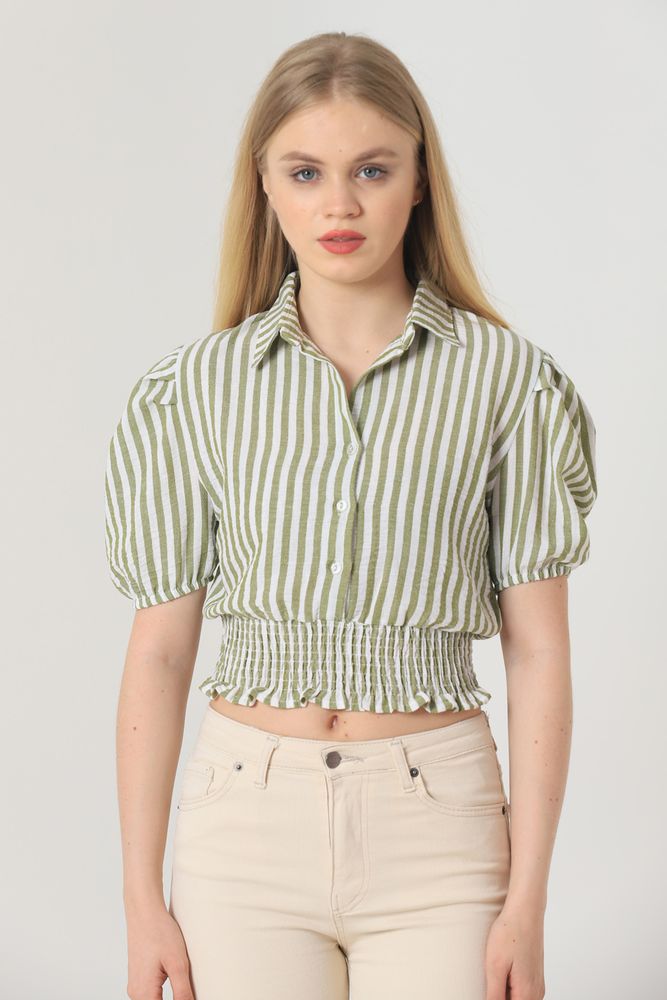 Topshow Pistachio Green Medium Striped Wholesale Shirt