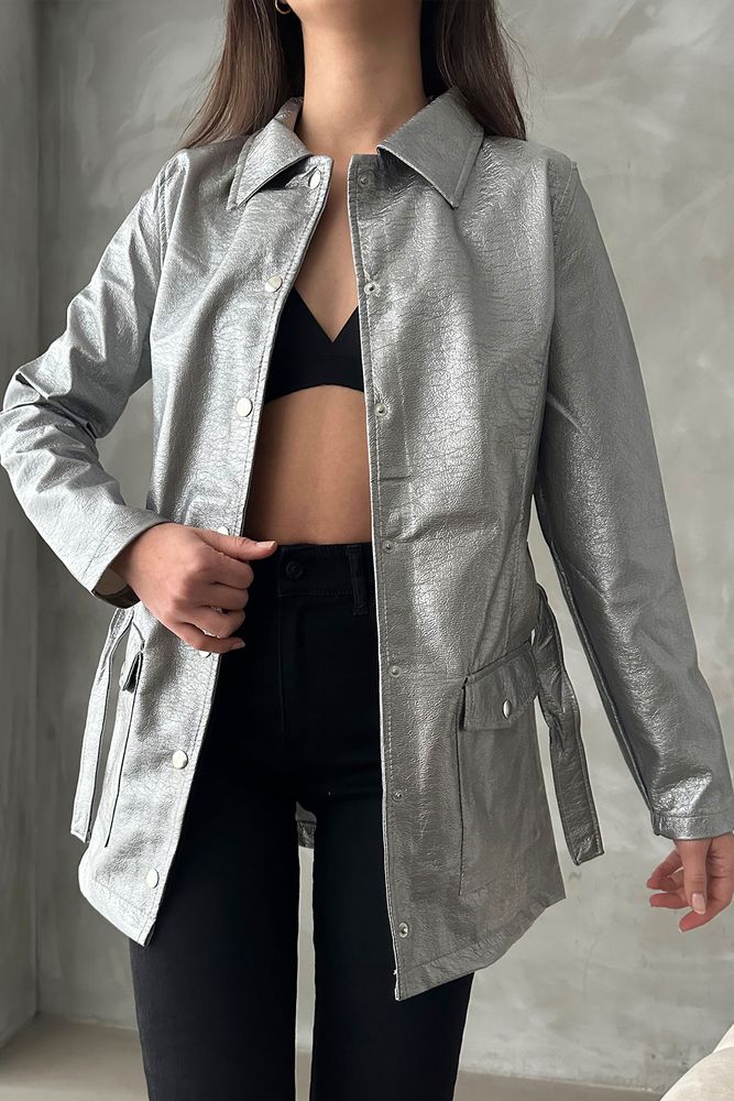 Topshow Silver Veined Patent Leather Wholesale Jacket