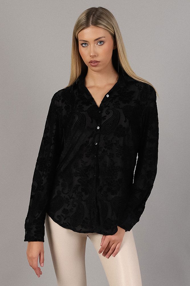 Topshow Black Paisley Pattern Velvet Wholesale Shirts