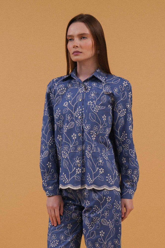 Embroidered Denim Wholesale Shirt - Blue | Topshow