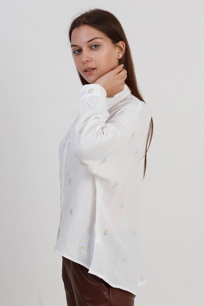 Topshow Cream Embroidery Detailed Wholesale Shirts