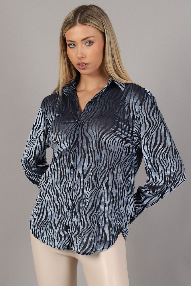 Topshow Blue Zebra Velvet Wholesale Shirts