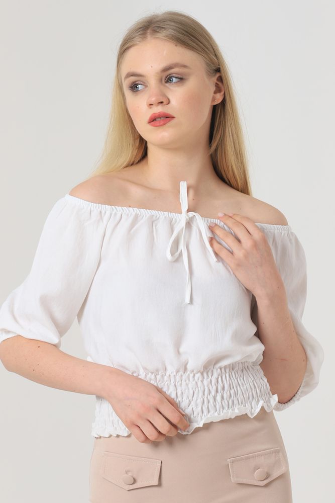 Topshow Cream Collar Tied Wholesale Blouse