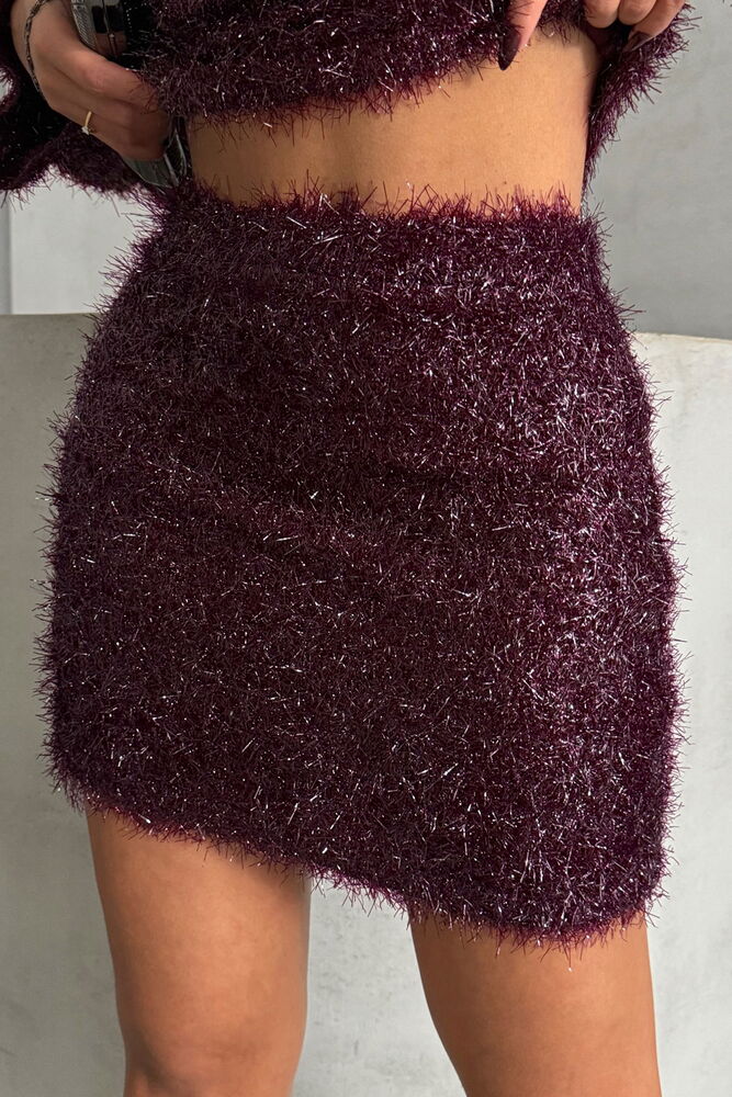 Topshow Burgundy Glittery Fringed Wholesale Skirt