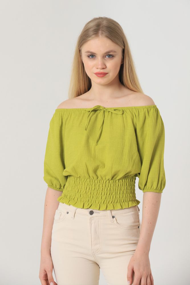 Topshow Pistachio Green Tie Collar Wholesale Blouse