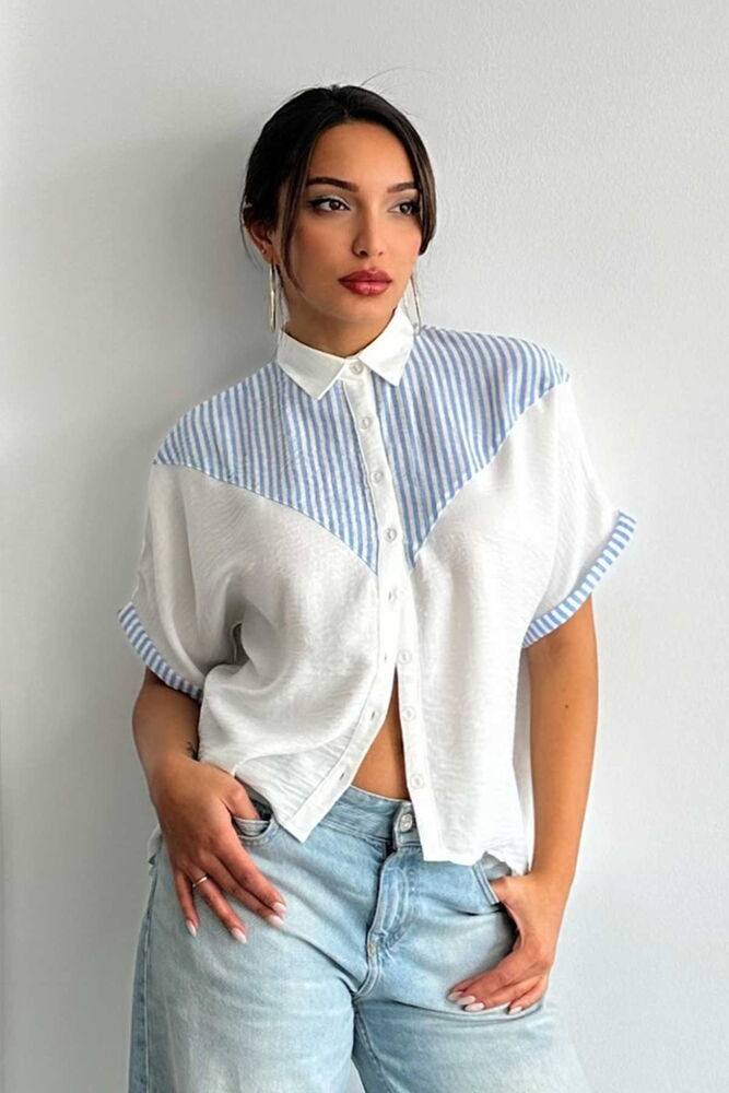 Wholesale Shirt with Stripe Detail - Light Blue | Topshow