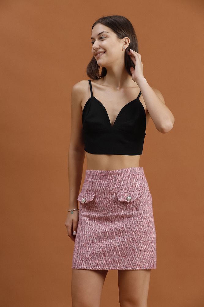 Topshow Fuchsia Pocket Detailed Mini Wholesale Skirt