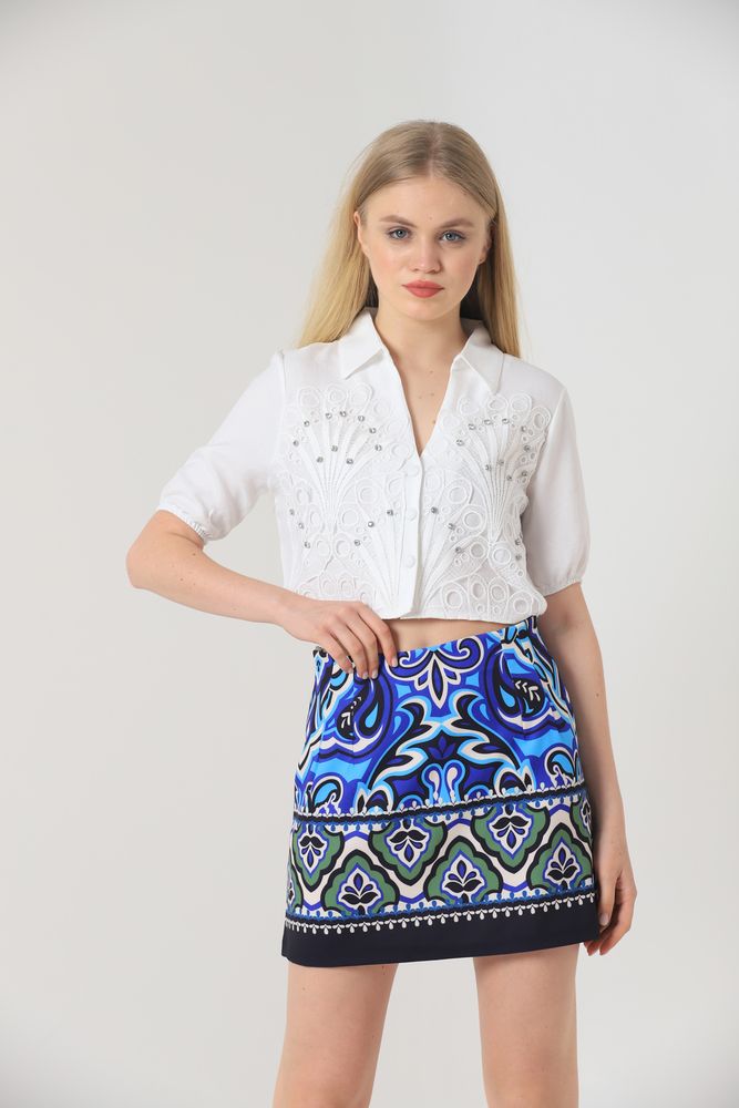 Topshow Blue Kilim Kilim Pattern Wholesale Skirt