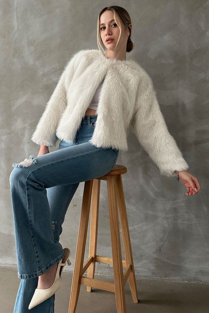 Topshow Cream Furry Jacket