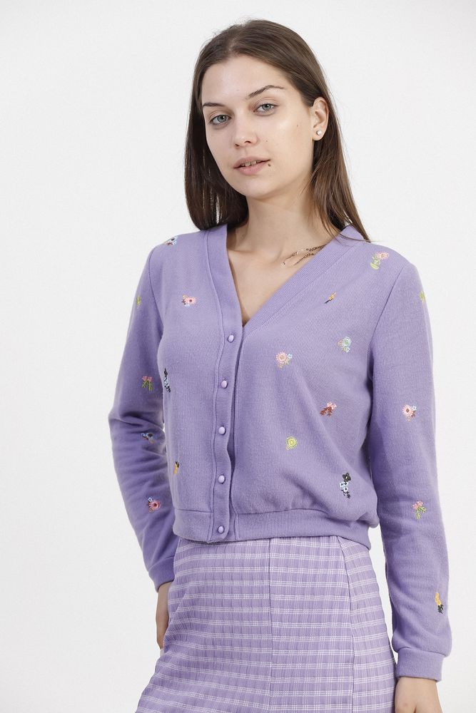 Topshow Lilac Embroidery Detailed Wholesale Cardigan