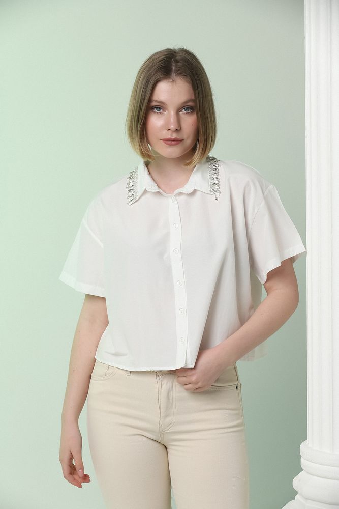 Topshow Cream Collar Stone Wholesale Shirt