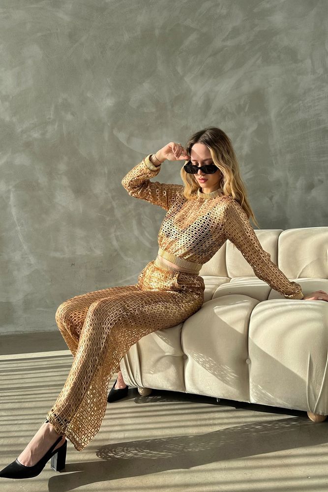 Topshow Gold Sequined Evening Dress Wholesale Trousers