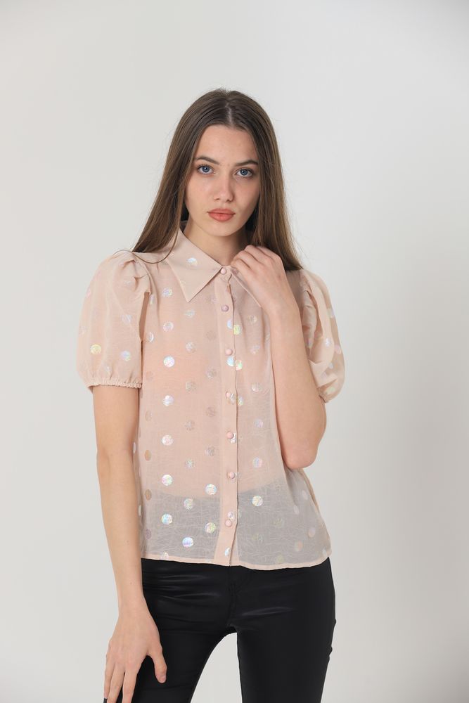 Topshow Powder Hologram Polka Dot Wholesale Shirt