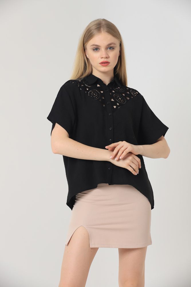 Topshow Black Laced Front Wholesale Shirt