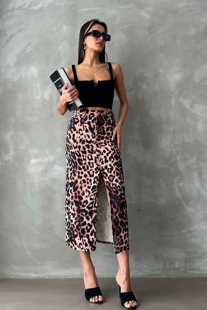 Topshow Big Leopard Leopard Patterned Long Pencil Skirt