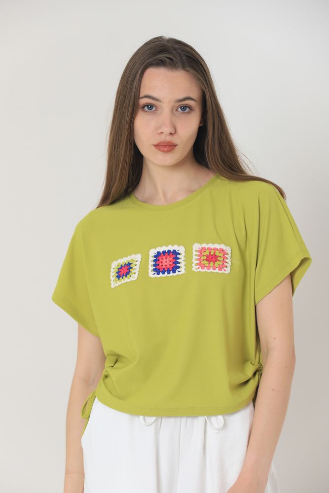 Topshow Pistachio Green Chest Appliqued Wholesale Blouse