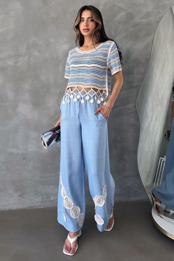 Topshow Blue Lace-Up Wholesale Trousers