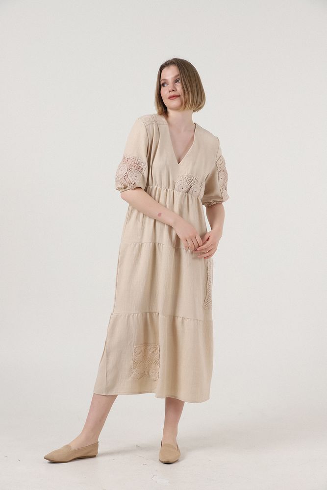 Topshow Stone Sleeve Raw Laced Wholesale Dress