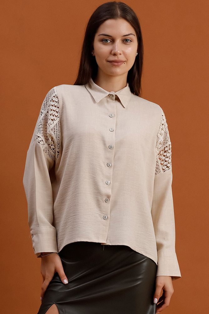 Topshow Stone Lace Detailed Linen Wholesale Shirts