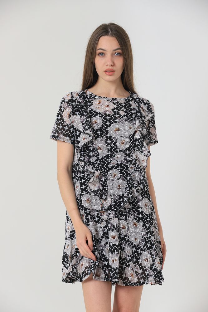 Topshow Black Floral Pattern Wholesale Dress