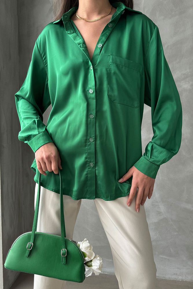 Topshow Emerald Pocket Satin Wholesale Shirt