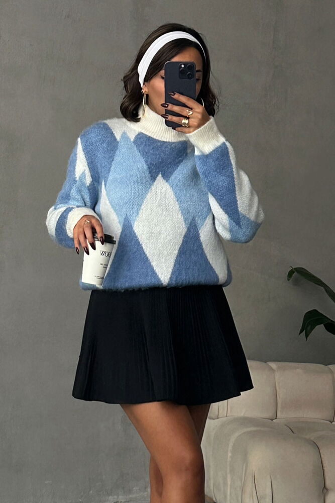 Topshow Bone Soft Textured Patterned Wholesale Knitwear Sweater