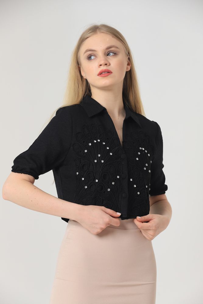 Topshow Black Leaf Patterned Stone Wholesale Shirt