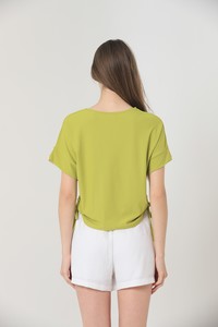 Topshow Pistachio Green Sleeve End Appliqued Crew Neck Wholesale Blouse #5