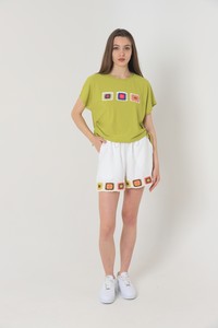 Topshow Pistachio Green Sleeve End Appliqued Crew Neck Wholesale Blouse #4