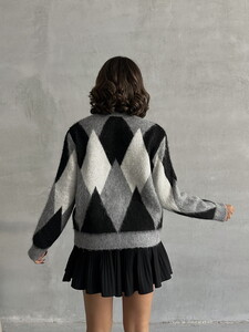 Topshow Grey-Black Soft Textured Patterned Wholesale Knitwear Sweater #5