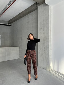 Topshow Coffee Black Leopard Printed Wholesale Pants #2