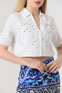 Topshow Cream Leaf Patterned Stone Wholesale Shirt #4