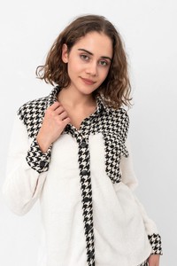 Topshow Cream Collar with Houndstooth Garnish Wholesale Shirt #2