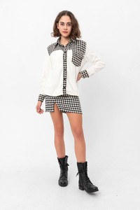 Topshow Cream Collar with Houndstooth Garnish Wholesale Shirt #4