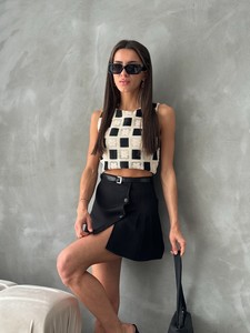 Topshow Black Checker Pattern Crochet Wholesale Blouse #3