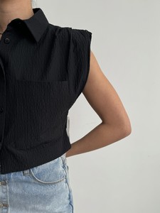 Topshow Black Pocketed Zero Sleeve Wholesale Shirt #4