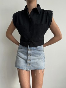 Topshow Black Pocketed Zero Sleeve Wholesale Shirt #3