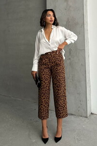 Topshow Camel Coffee Leopard Printed Wholesale Pants #1