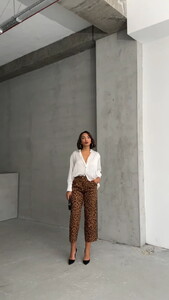 Topshow Camel Coffee Leopard Printed Wholesale Pants #3