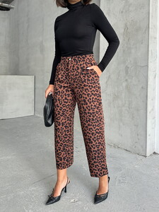 Topshow Camel Coffee Leopard Printed Wholesale Pants #4