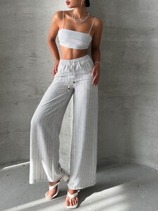 Topshow Gray Striped Linen Trousers #4