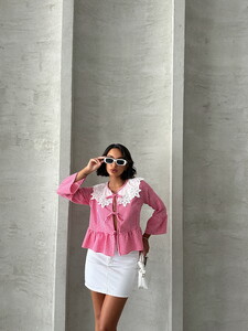 Topshow Fuchsia Front-Tied Collared Blouse #3