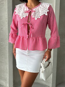 Topshow Fuchsia Front-Tied Collared Blouse #4