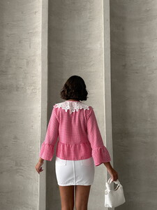 Topshow Fuchsia Front-Tied Collared Blouse #5